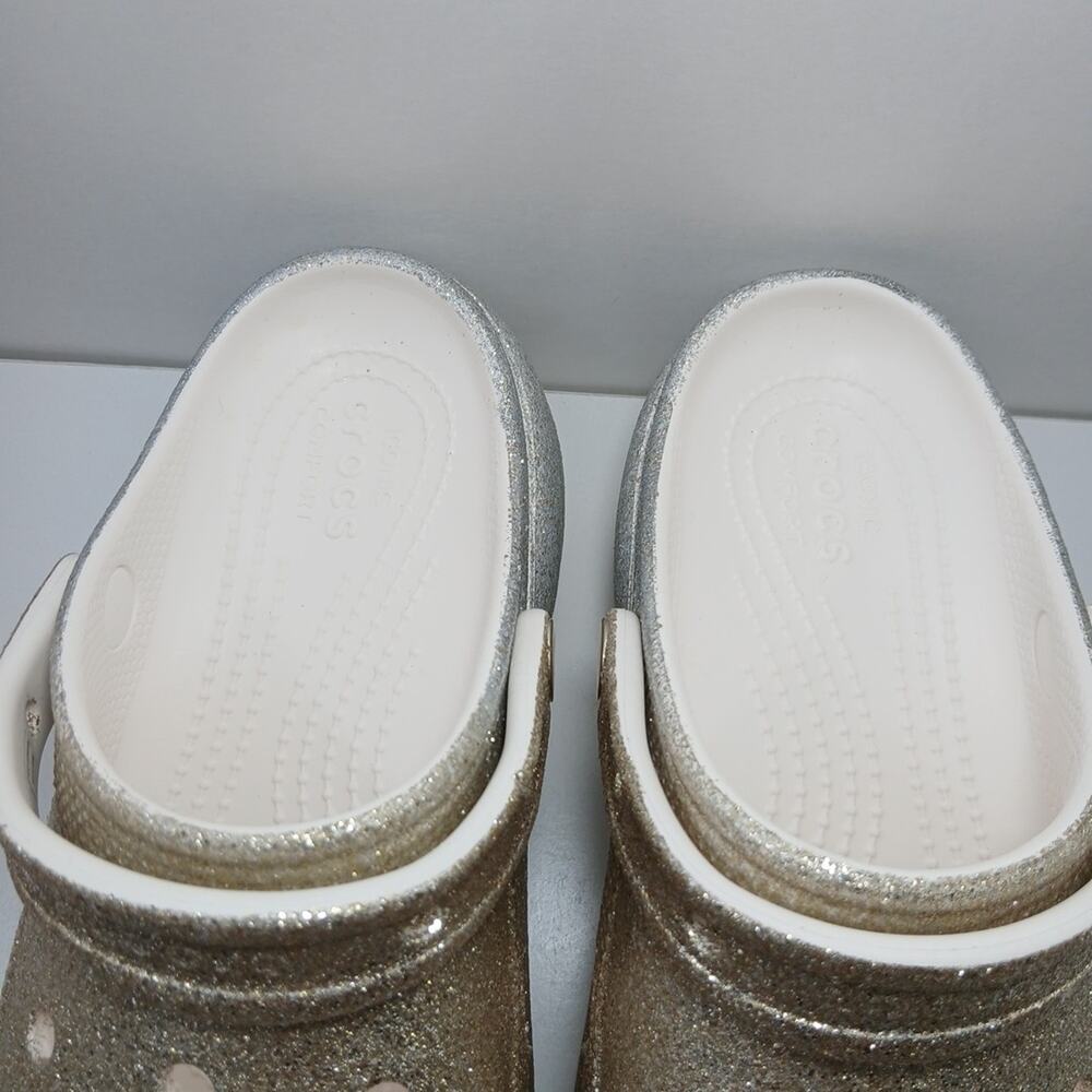 Croc Platform Glitter Ombre Silver Gold Slip on Classic High Heel Clogs Size 7 - Picture 10 of 16